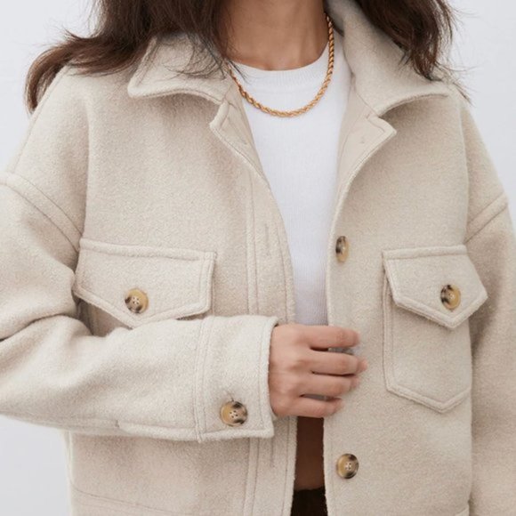 Commense Cream Cropped Button-Front Jacket - Picture 4 of 7